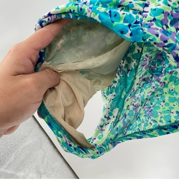 Gabar Vintage Blue Floral Print V-Neck One-Piece Full Coverage Swimsuit Size 12 - Picture 9 of 11